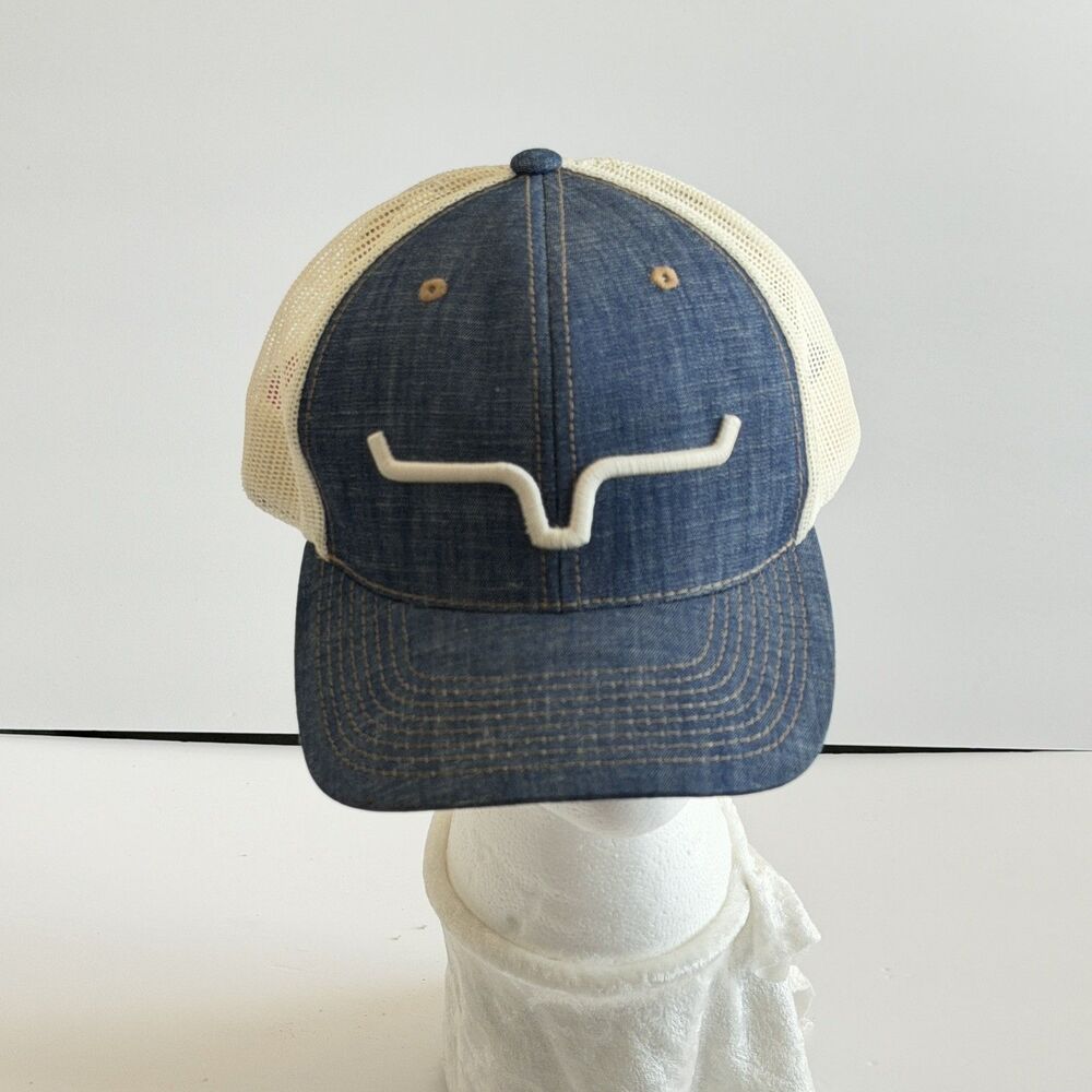 Kimes Ranch Men's Roped LP Denim Blue Trucker Cap Snap Back Good Condition